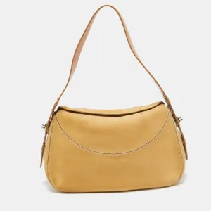 Cream/Brown Nubuck Leather Turnlock Handle Bag