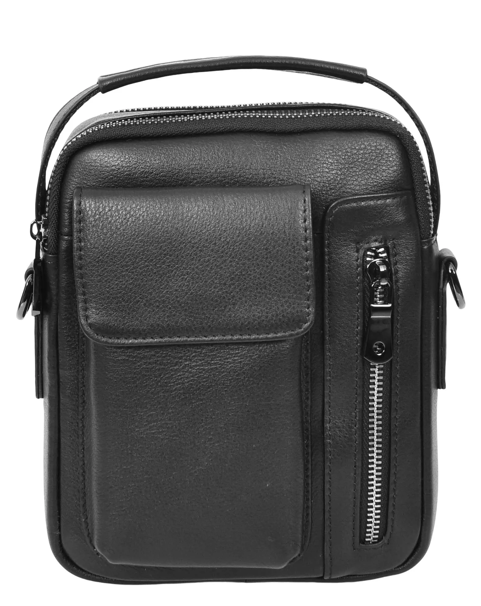 Crosso Men's Leather Cross-Body Organiser Flight Bag Black