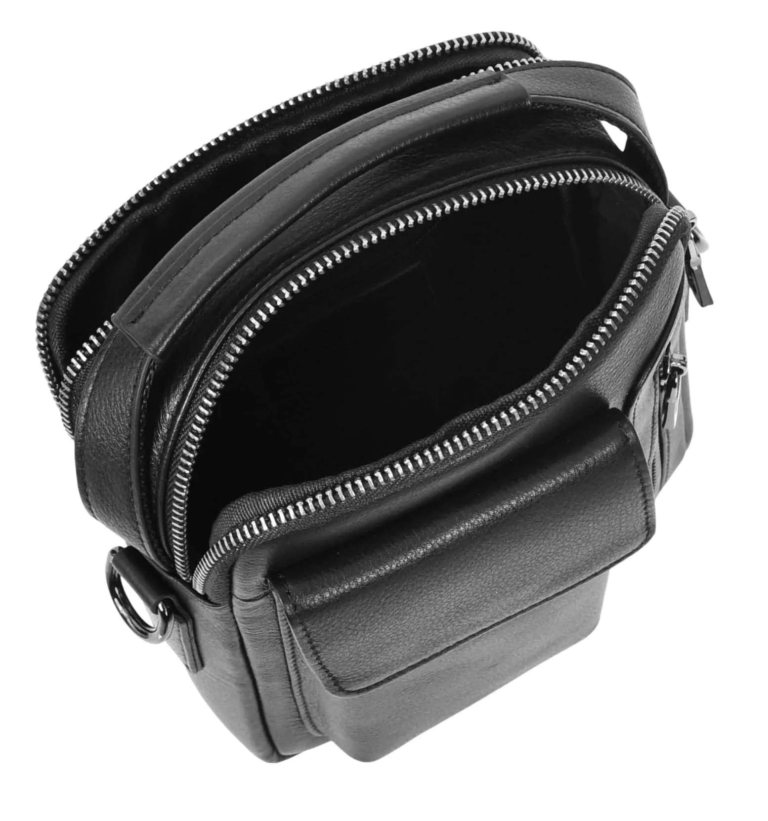 Crosso Men's Leather Cross-Body Organiser Flight Bag Black