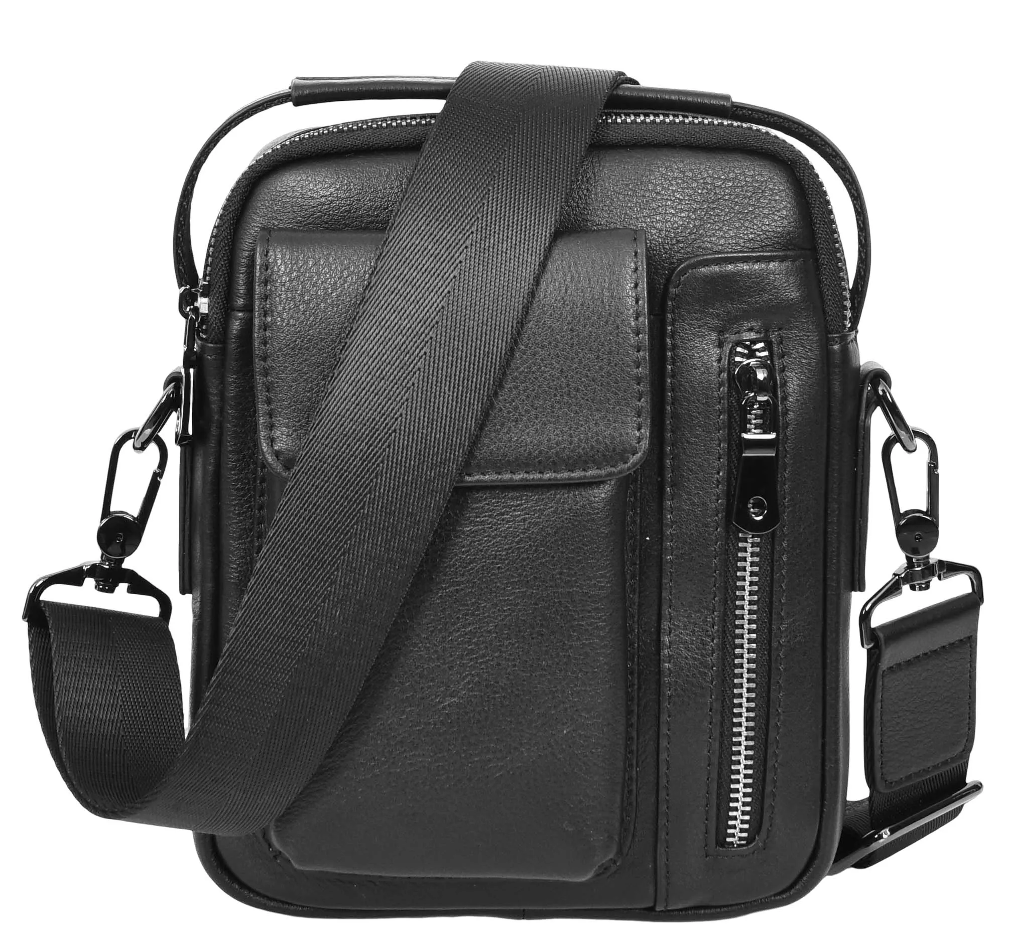 Crosso Men's Leather Cross-Body Organiser Flight Bag Black