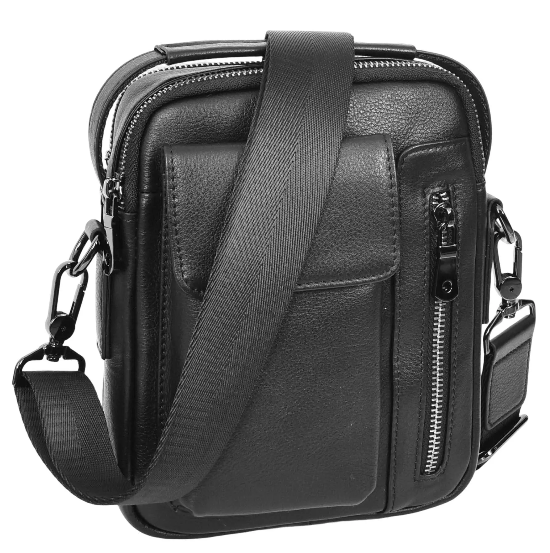 Crosso Men's Leather Cross-Body Organiser Flight Bag Black