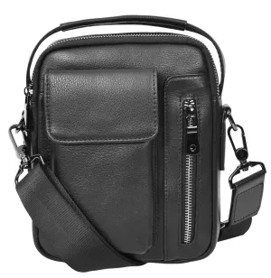 Crosso Men's Leather Cross-Body Organiser Flight Bag Black