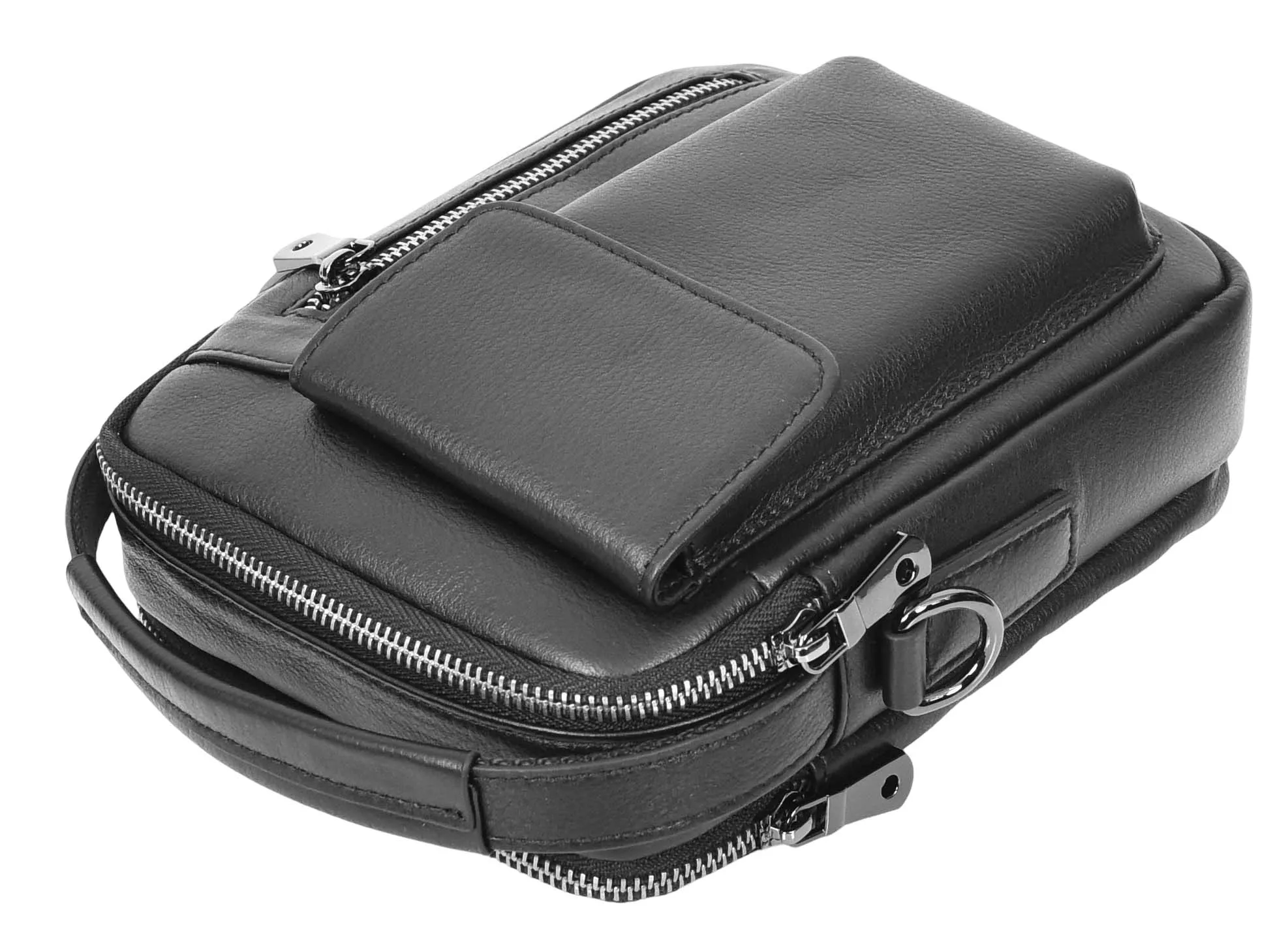 Crosso Men's Leather Cross-Body Organiser Flight Bag Black