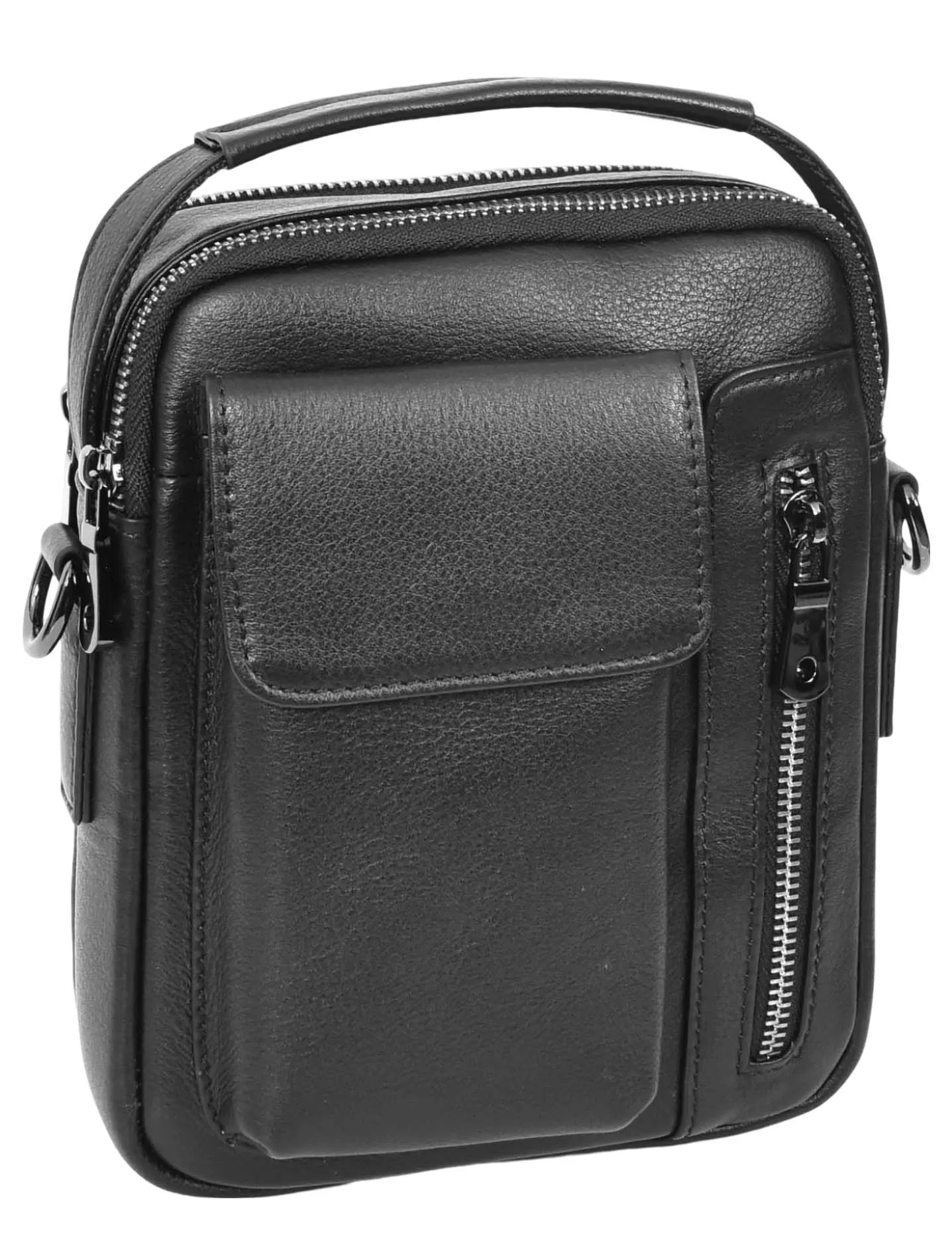 Crosso Men's Leather Cross-Body Organiser Flight Bag Black