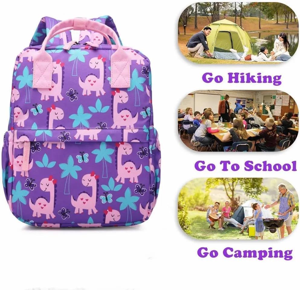 Cute Preschool Backpack Toddler School Book Bag for Girls Boys Kids Kindergarten Nursery Travel Bag with Chest Strap(15inch, Girly Dinosaur)