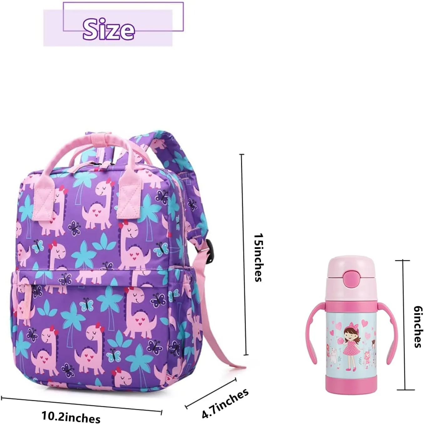 Cute Preschool Backpack Toddler School Book Bag for Girls Boys Kids Kindergarten Nursery Travel Bag with Chest Strap(15inch, Girly Dinosaur)