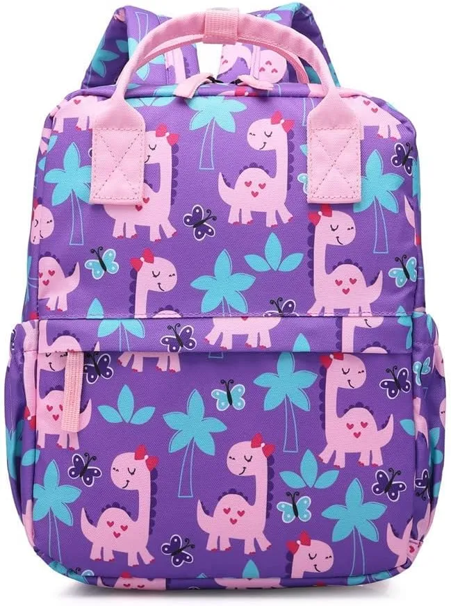 Cute Preschool Backpack Toddler School Book Bag for Girls Boys Kids Kindergarten Nursery Travel Bag with Chest Strap(15inch, Girly Dinosaur)