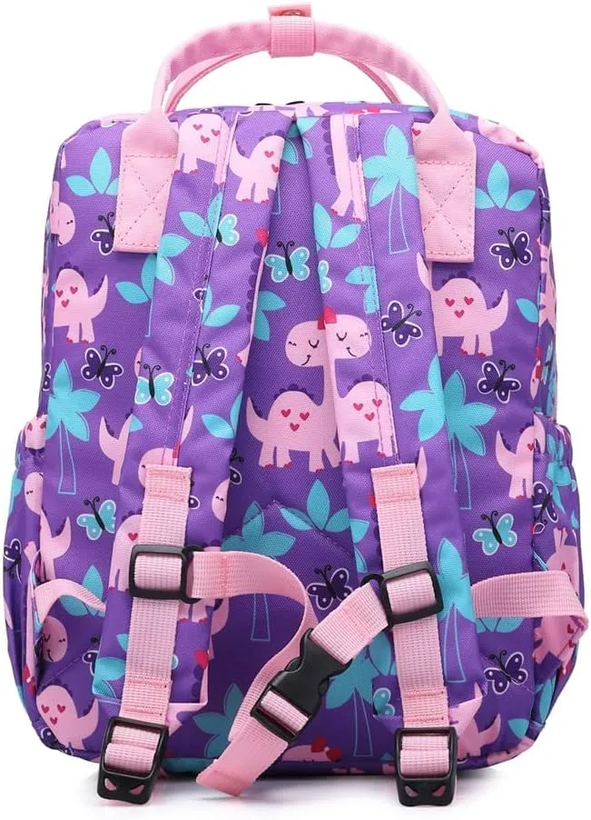 Cute Preschool Backpack Toddler School Book Bag for Girls Boys Kids Kindergarten Nursery Travel Bag with Chest Strap(15inch, Girly Dinosaur)