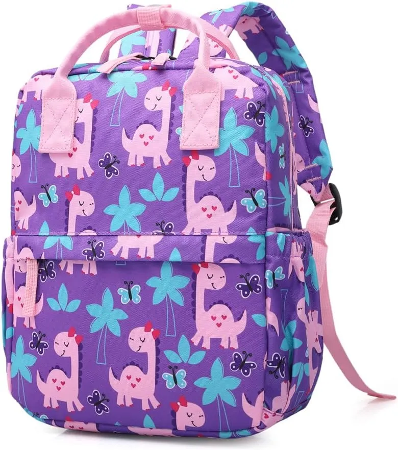 Cute Preschool Backpack Toddler School Book Bag for Girls Boys Kids Kindergarten Nursery Travel Bag with Chest Strap(15inch, Girly Dinosaur)