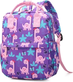 Cute Preschool Backpack Toddler School Book Bag for Girls Boys Kids Kindergarten Nursery Travel Bag with Chest Strap(15inch, Girly Dinosaur)