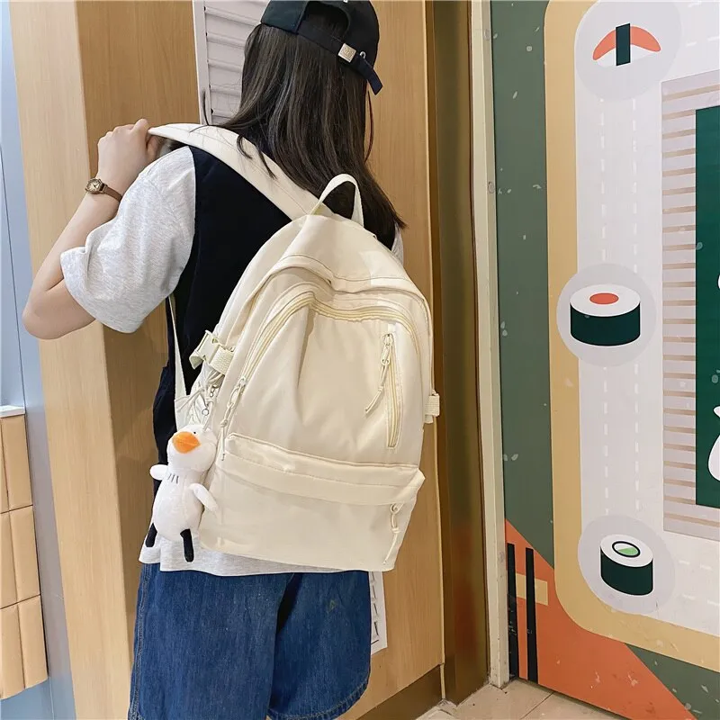 DCIMOR New Multi-pocket Waterproof Nylon Women Bakcpack Female Solid Color Travel Bag Teenage Girl Vertical Zipper Schoolbag