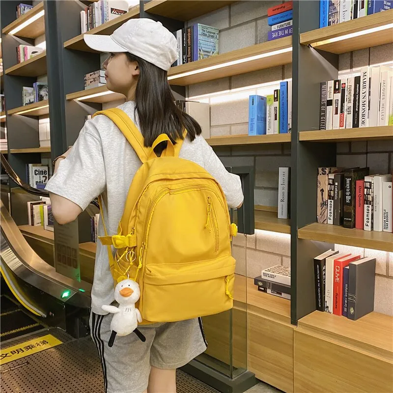DCIMOR New Multi-pocket Waterproof Nylon Women Bakcpack Female Solid Color Travel Bag Teenage Girl Vertical Zipper Schoolbag