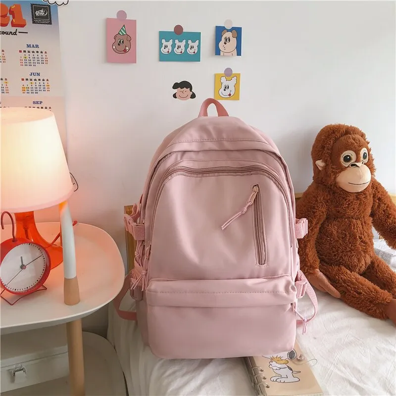 DCIMOR New Multi-pocket Waterproof Nylon Women Bakcpack Female Solid Color Travel Bag Teenage Girl Vertical Zipper Schoolbag