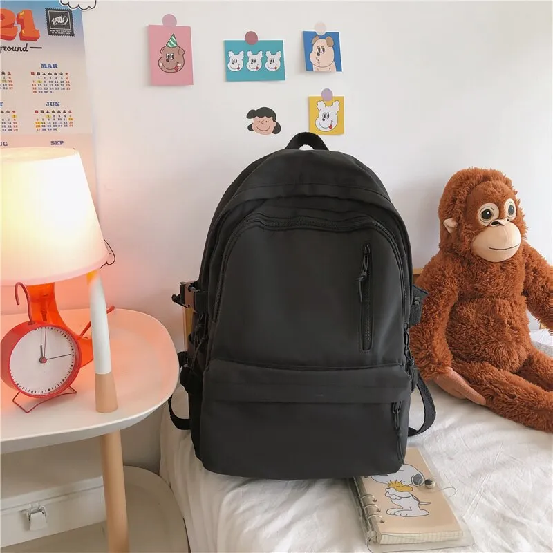 DCIMOR New Multi-pocket Waterproof Nylon Women Bakcpack Female Solid Color Travel Bag Teenage Girl Vertical Zipper Schoolbag