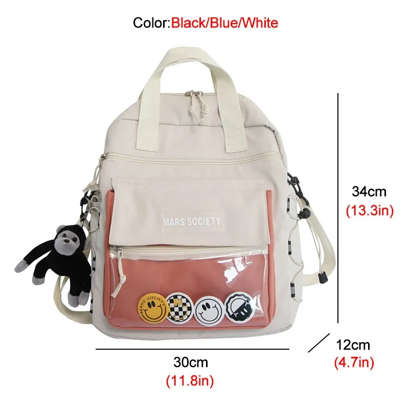 DCIMOR New Multifunction Waterproof Nylon Women Backpack Female Transparent Pocket Small Travel Bag Girl Mini Schoolbag Book Bag