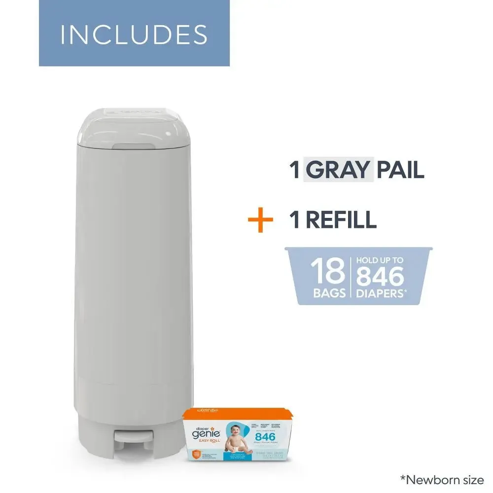 Diaper Genie Signature Diaper Pail with 18 Bags - Gray