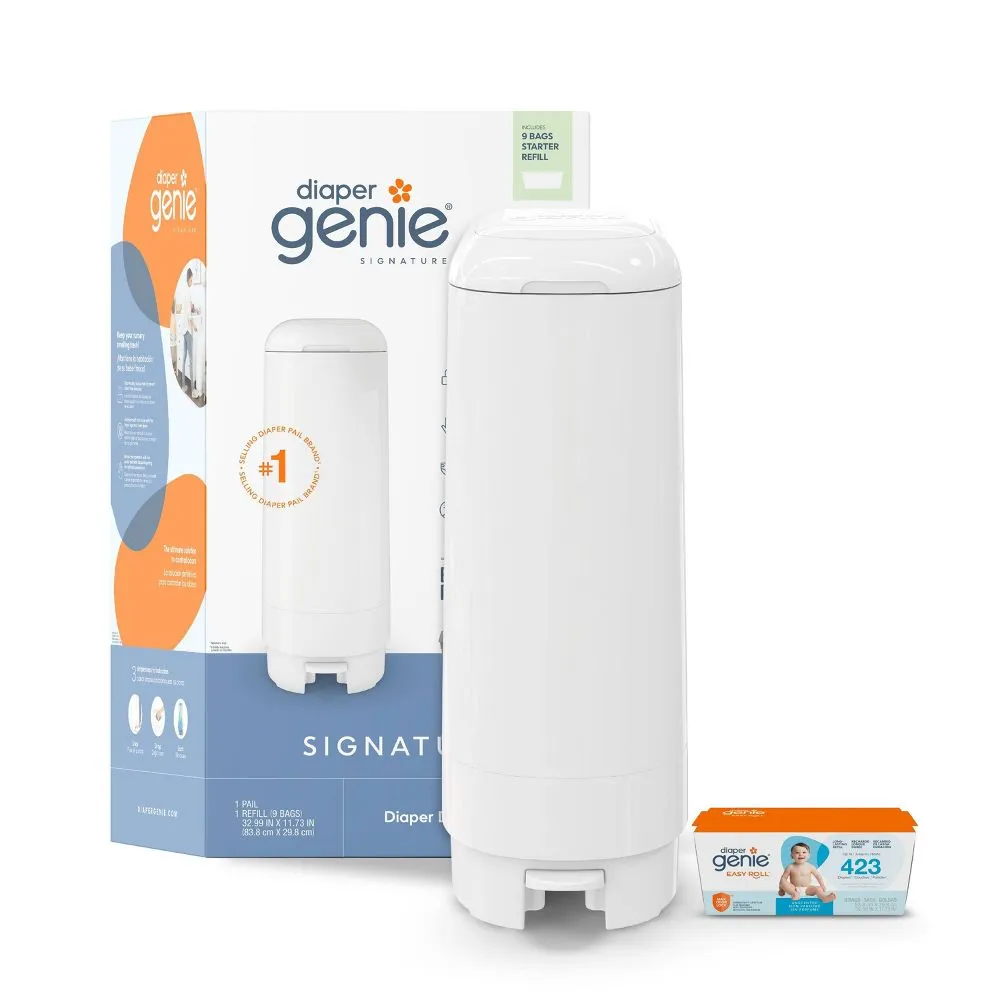 Diaper Genie Signature Pail With Starter Refill - 9 Bags