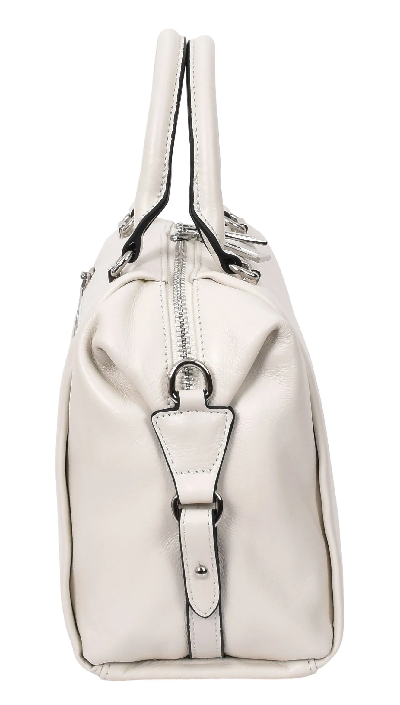 Edmonton Women Small Barrel Shape Leather Shoulder Handbag Ivory