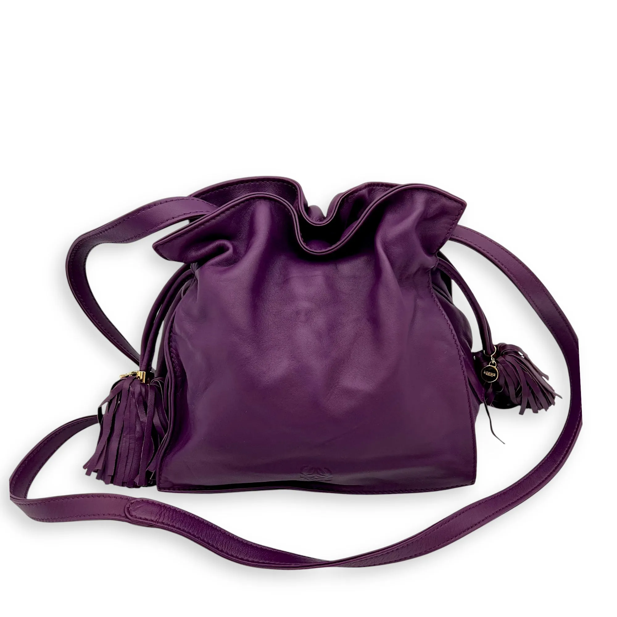 Flamenco Purple Crossbody Bag in Lambskin, Gold hardware