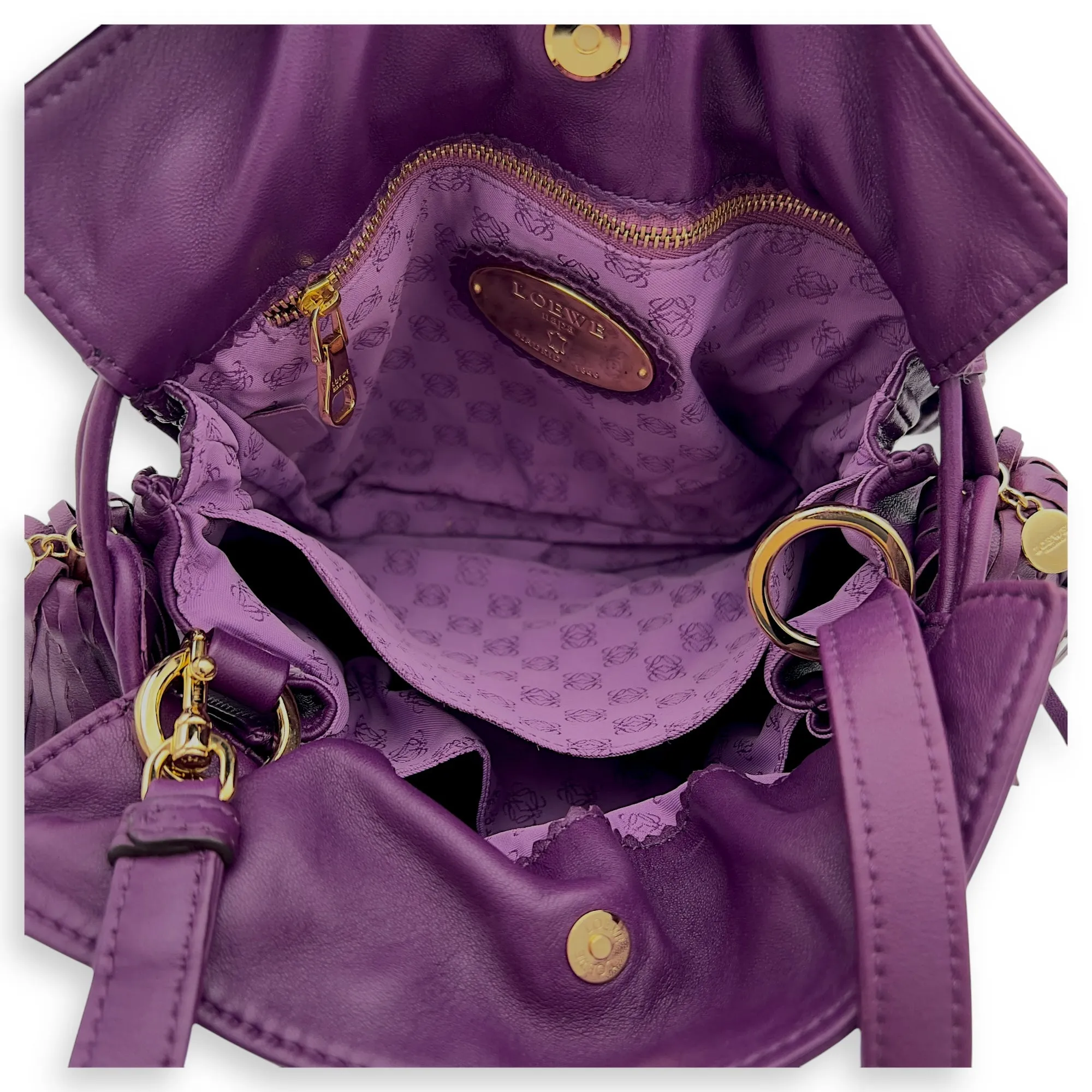 Flamenco Purple Crossbody Bag in Lambskin, Gold hardware