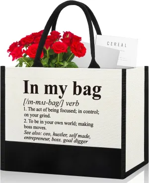 Funny Gifts Canvas Bag for Women Birthday Christmas Gifts for Her Best Friend Colleague Staff Workers Motivating Gifts In My Bag Definition Reusable Grocery Bag