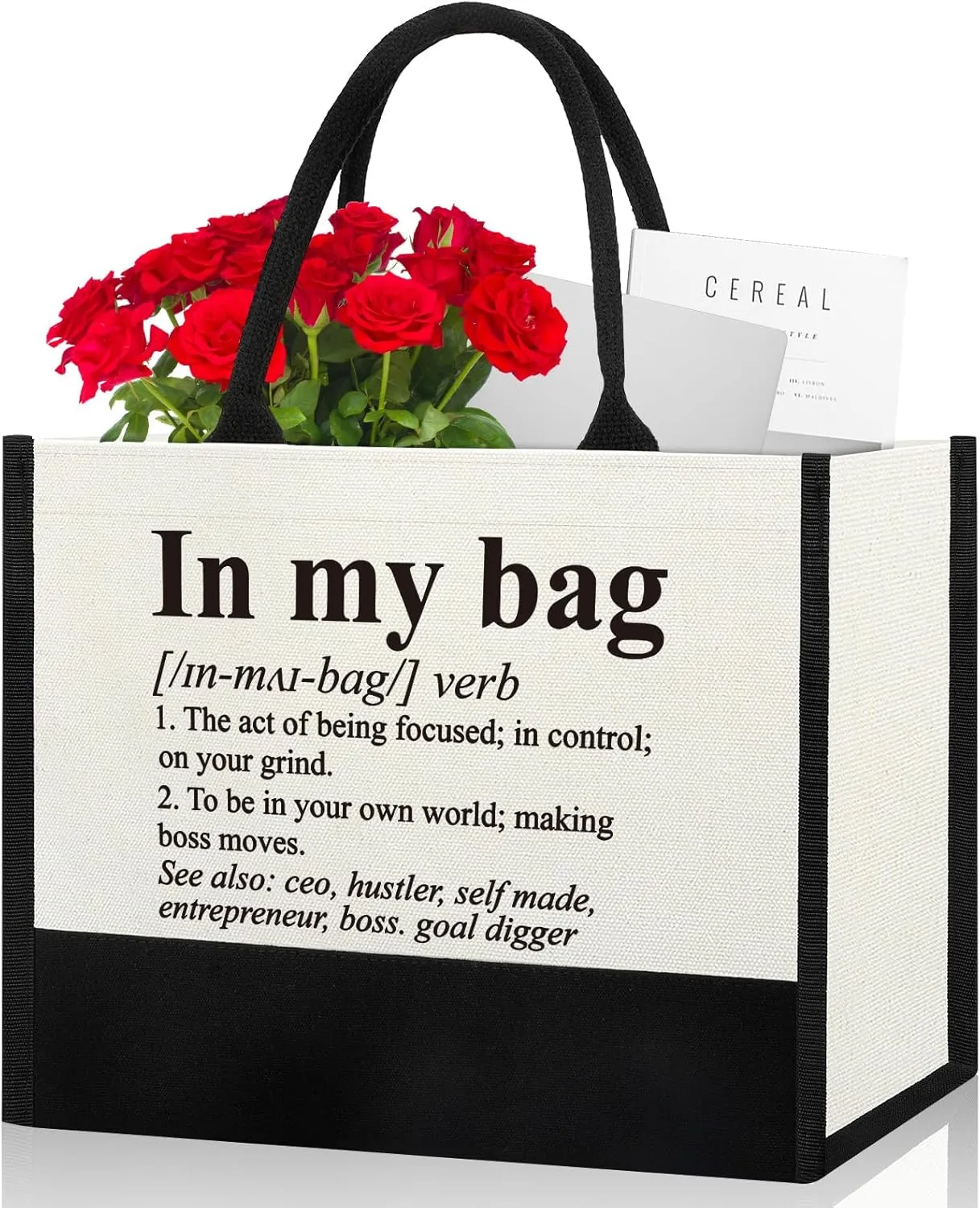 Funny Gifts Canvas Bag for Women Birthday Christmas Gifts for Her Best Friend Colleague Staff Workers Motivating Gifts In My Bag Definition Reusable Grocery Bag