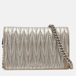 Grey Matelass&eacute; Leather Chain Crossbody Bag