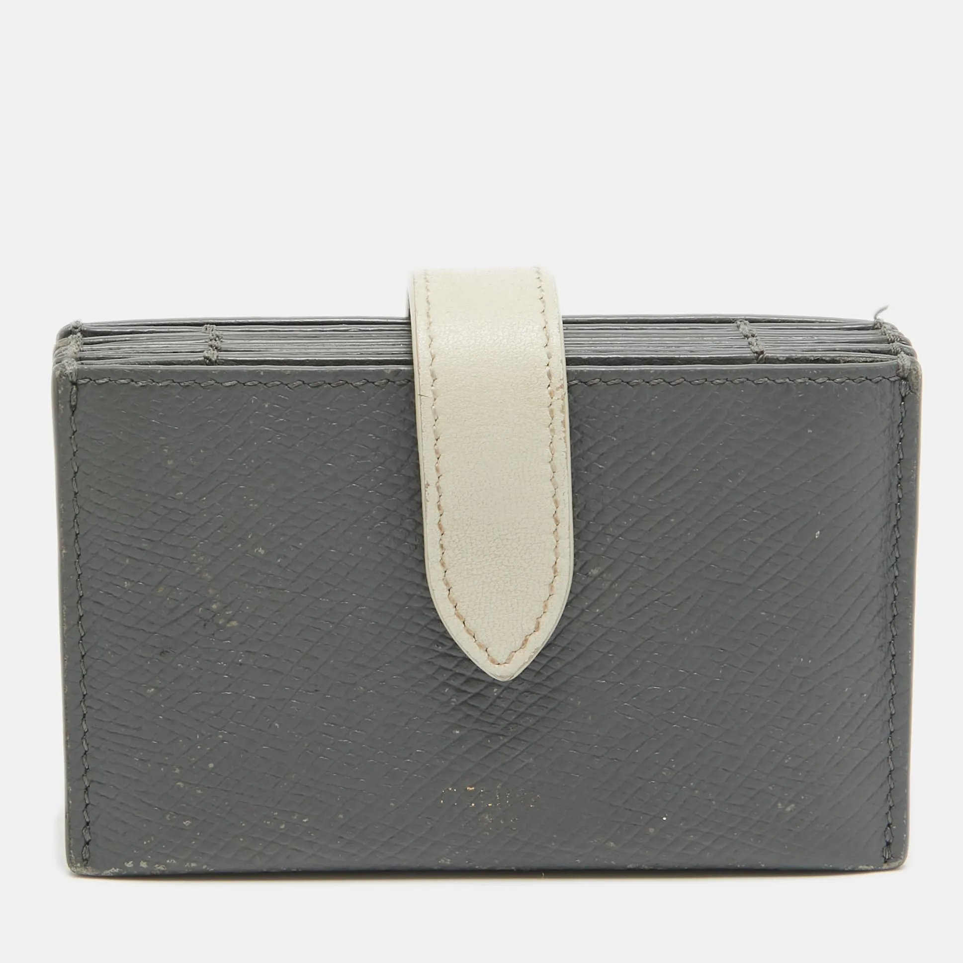Grey/Off White Leather Accordion Card Holder