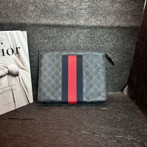 Gucci B126# Clutch Bag with Full Logo Print in Red-Blue Stripes
