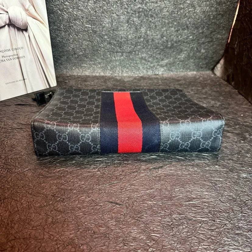 Gucci B126# Clutch Bag with Full Logo Print in Red-Blue Stripes