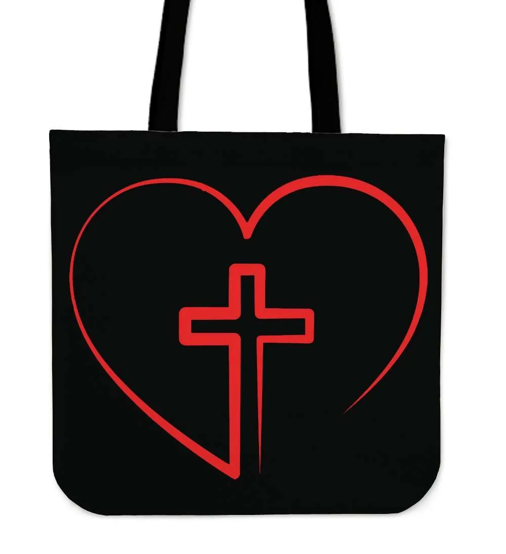 Jesus is inside My Heart Cross inside a Heart Fabric Totebag Reusable Shopping Tote
