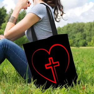 Jesus is inside My Heart Cross inside a Heart Fabric Totebag Reusable Shopping Tote