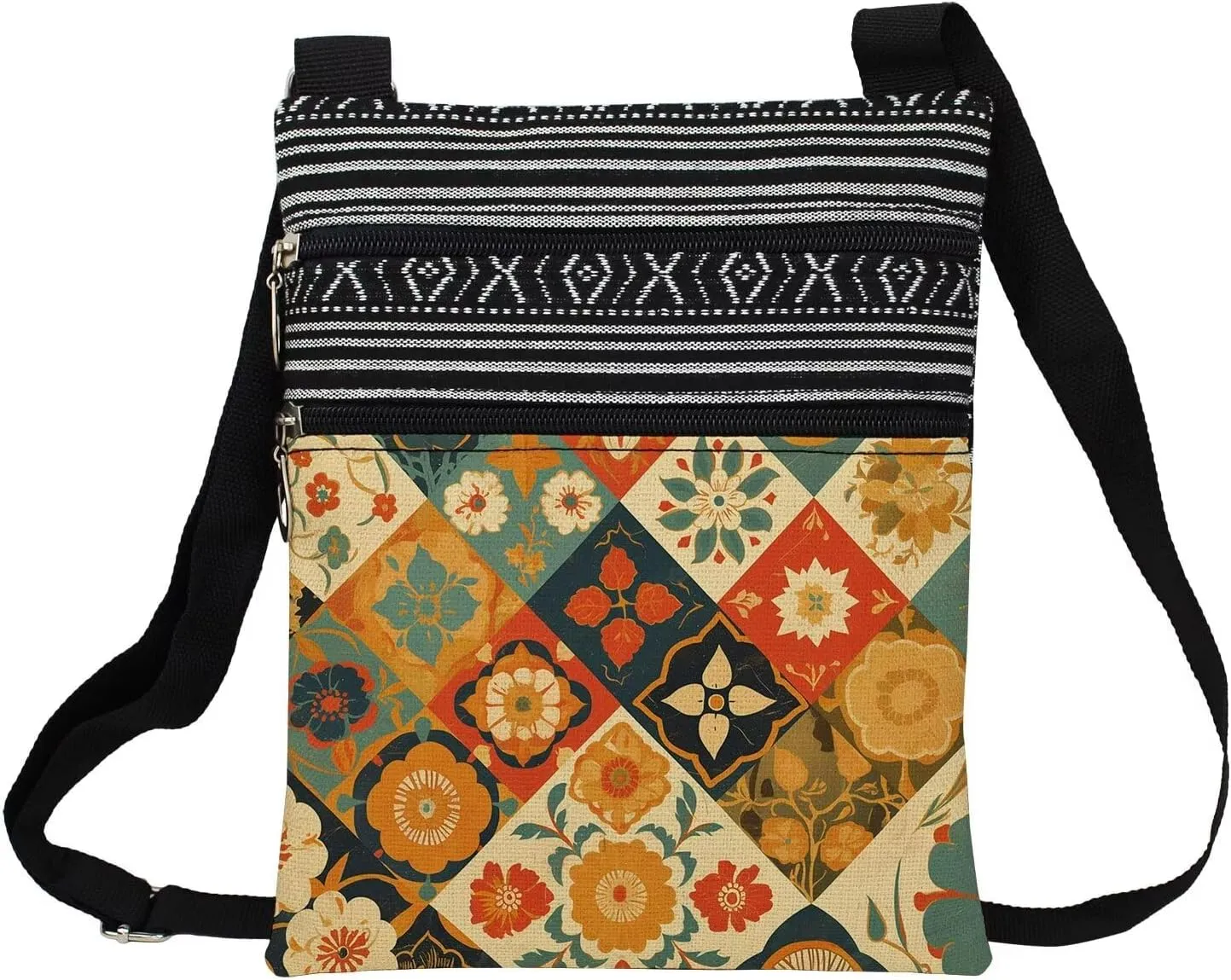 Kaleidoscope Messenger Bag Small Ethnic Pattern Printed Adjustable Strap Crossbody Zipper Bag Kaleidoscope Phone Bag Wallet Cute Shoulder Handbag for Women Friends -2