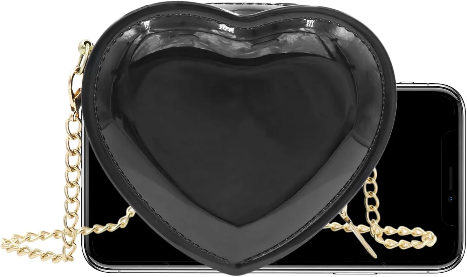 Mini Candy Color Jelly Purse Girls Purse Heart Shaped Crossbody Bags Shoulder Bag Chain Purse Birthday Gifts,Black