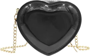 Mini Candy Color Jelly Purse Girls Purse Heart Shaped Crossbody Bags Shoulder Bag Chain Purse Birthday Gifts,Black