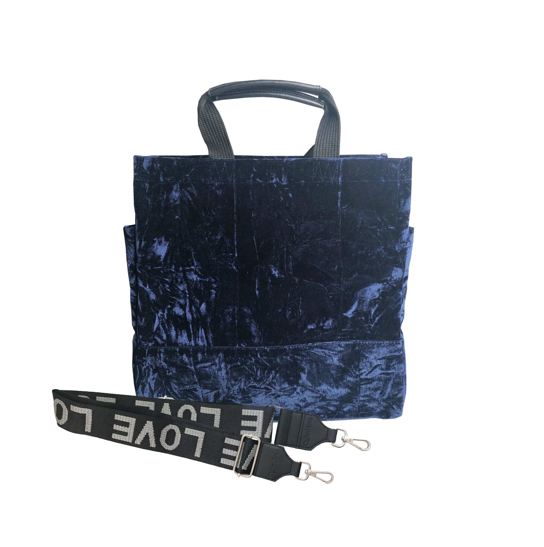 Monogram Stripe Luxe North South: Midnight Blue Crushed Velvet