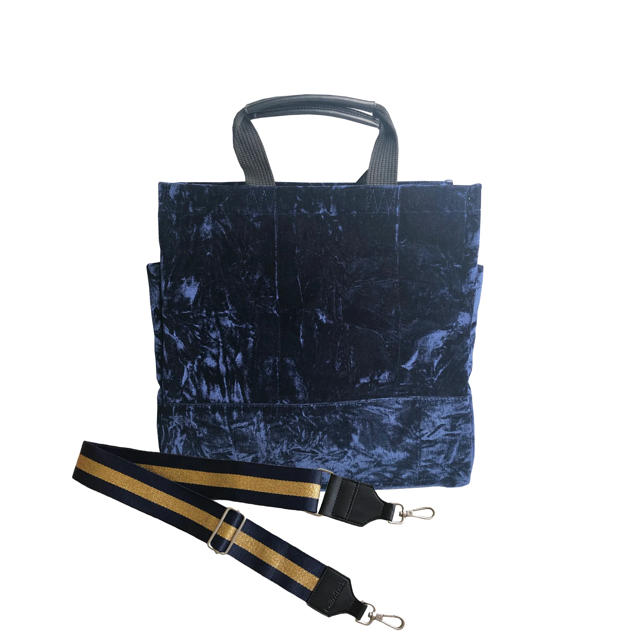 Monogram Stripe Luxe North South: Midnight Blue Crushed Velvet