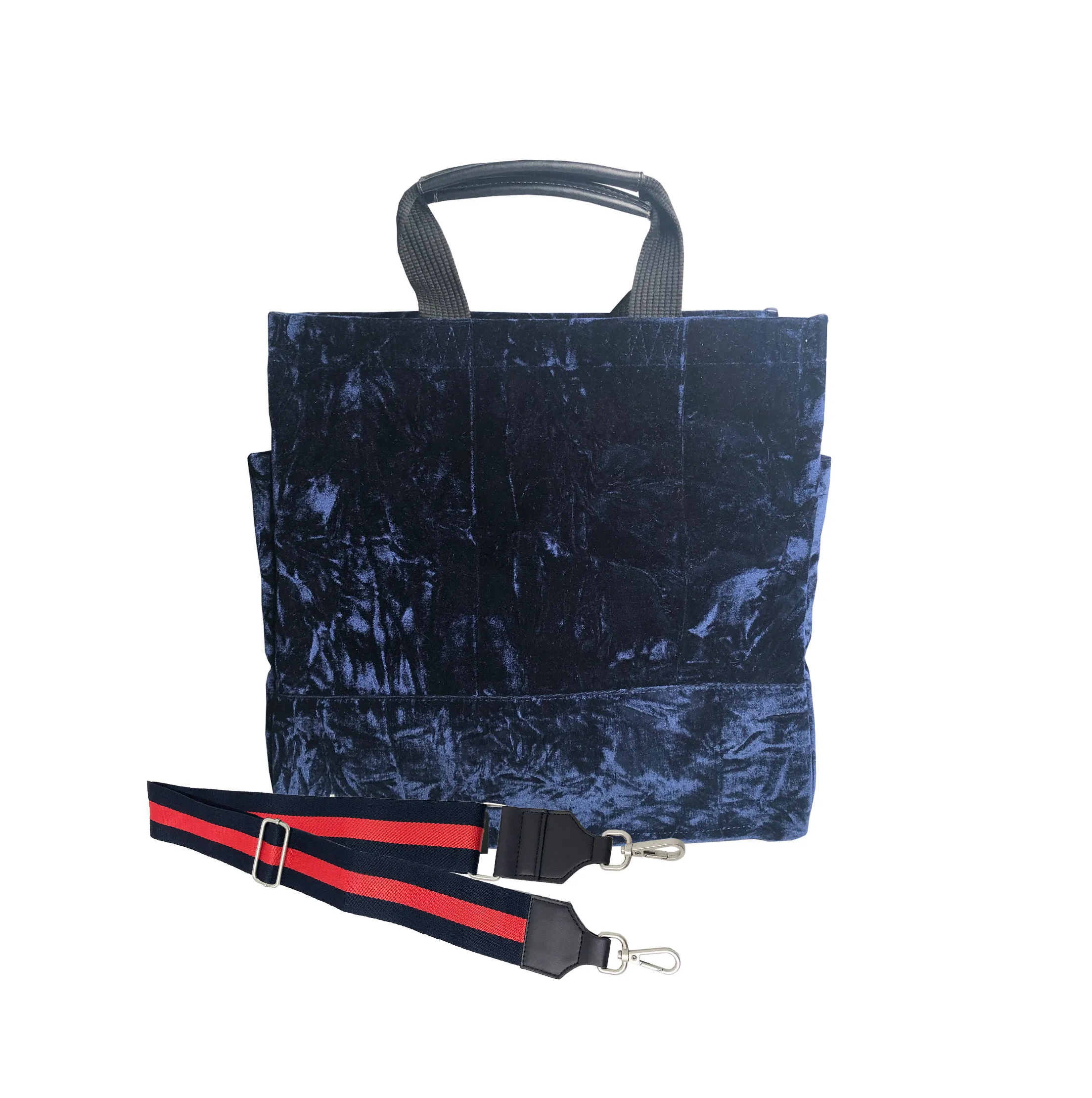 Monogram Stripe Luxe North South: Midnight Blue Crushed Velvet