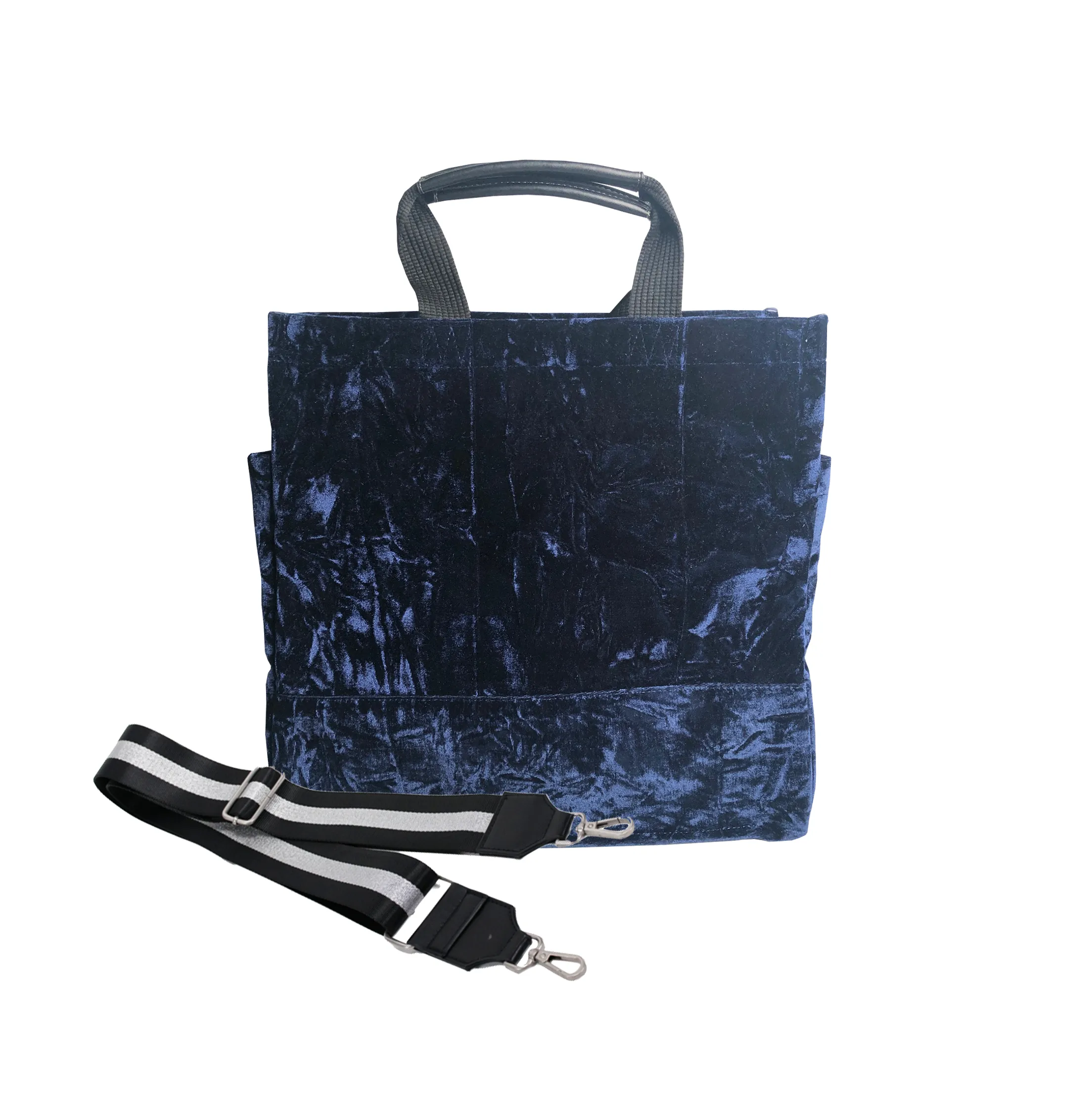 Monogram Stripe Luxe North South: Midnight Blue Crushed Velvet