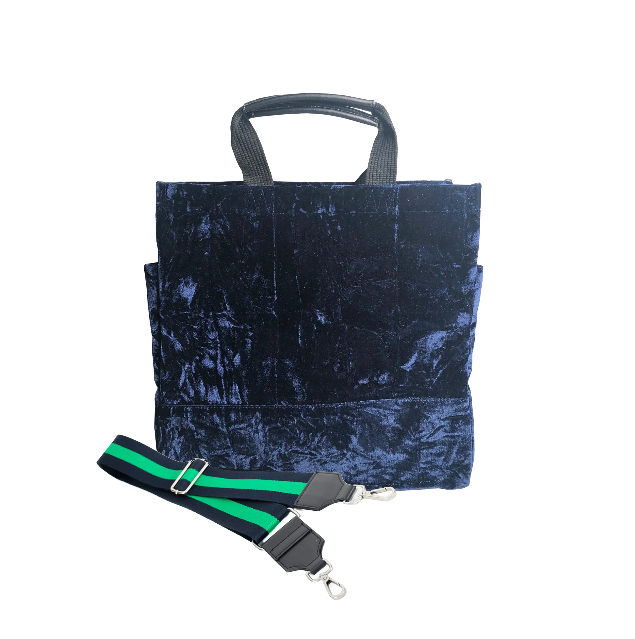 Monogram Stripe Luxe North South: Midnight Blue Crushed Velvet