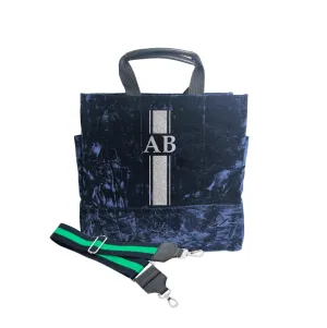 Monogram Stripe Luxe North South: Midnight Blue Crushed Velvet