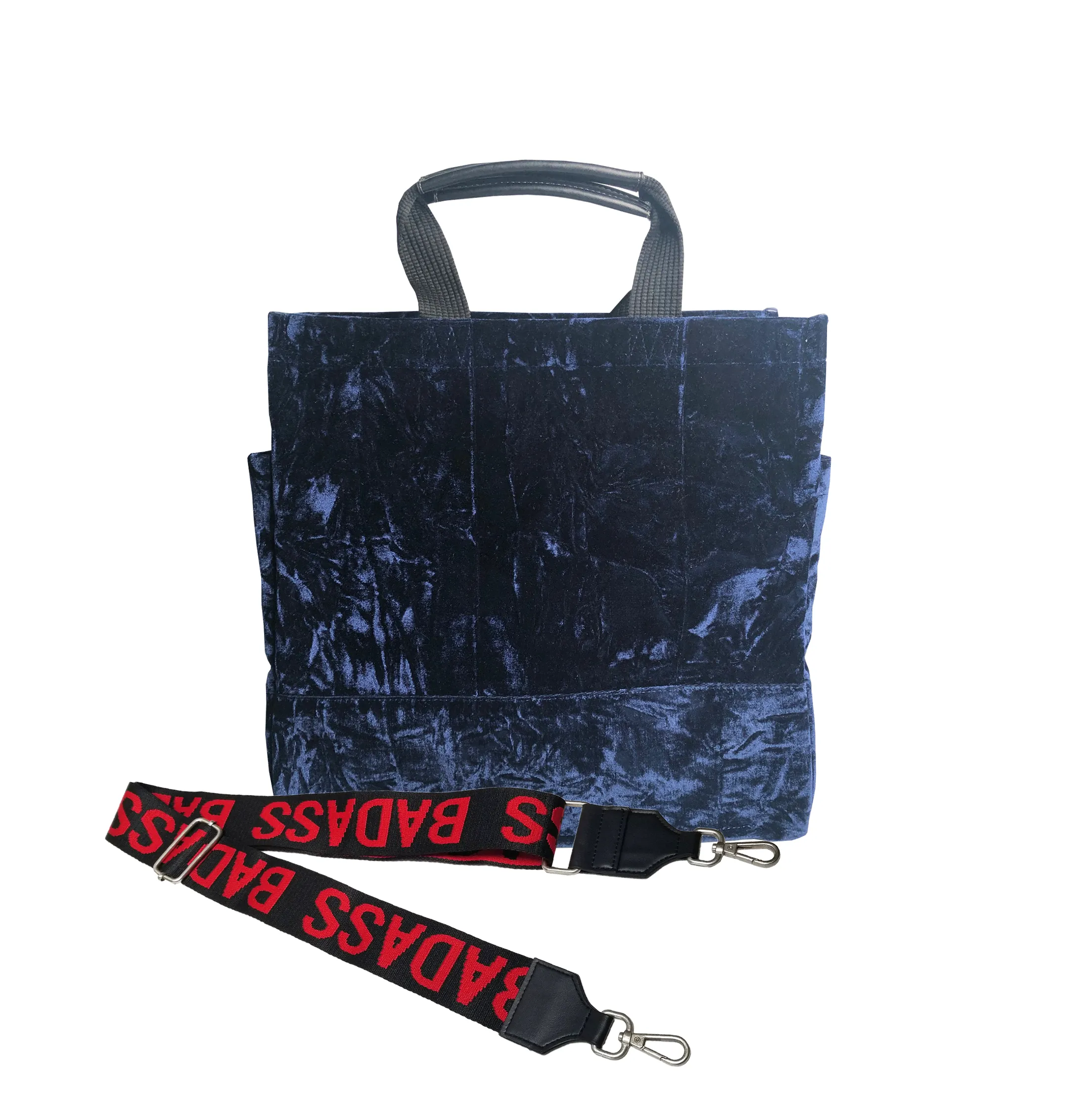 Monogram Stripe Luxe North South: Midnight Blue Crushed Velvet