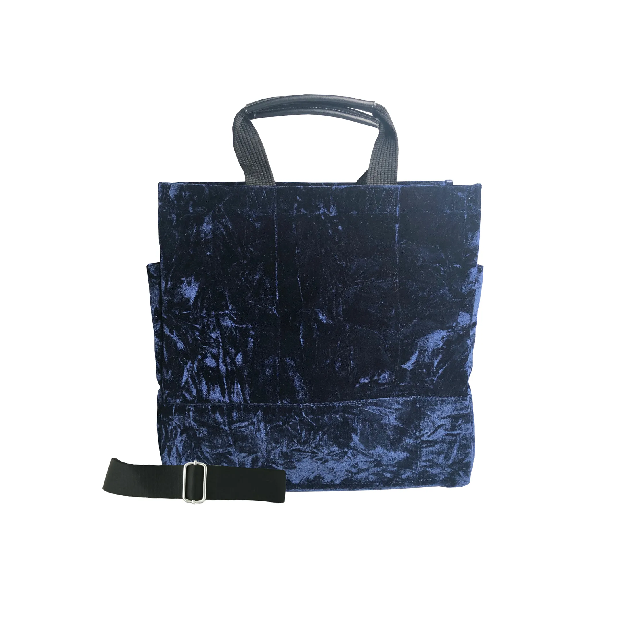 Monogram Stripe Luxe North South: Midnight Blue Crushed Velvet