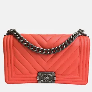 Orange Leather Medium Boy Shoulder Bag