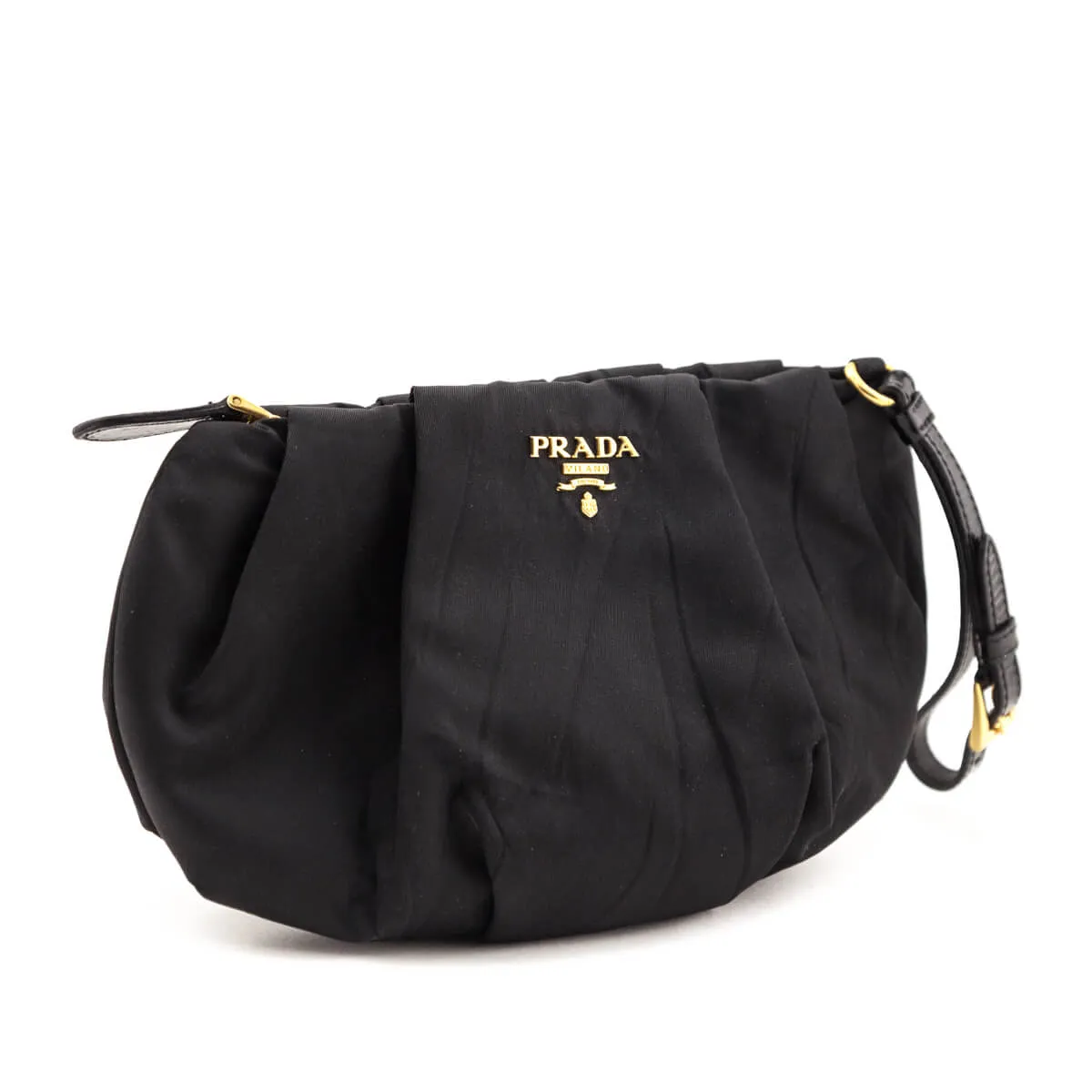 Prada Black Pleated Tessuto Wristlet