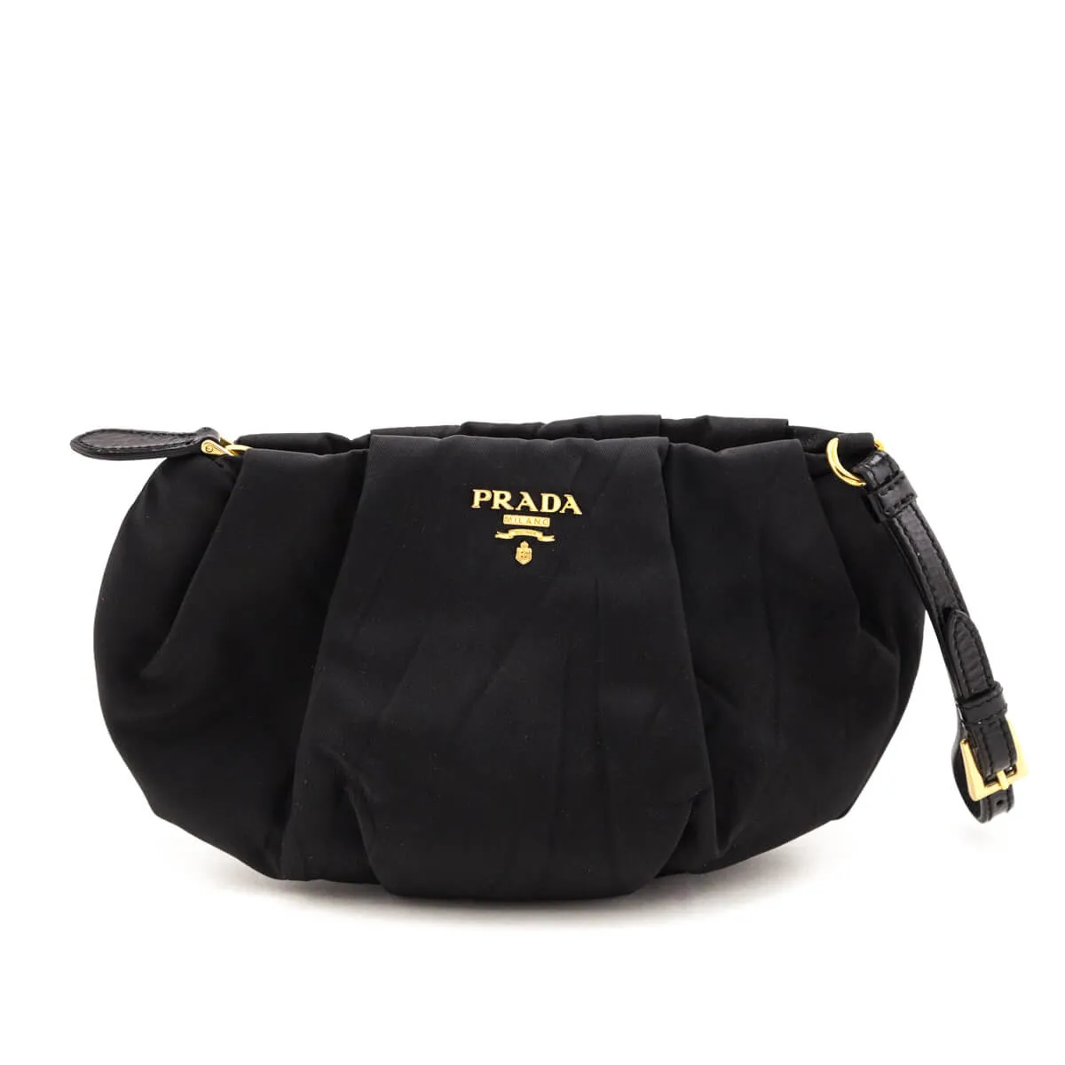Prada Black Pleated Tessuto Wristlet