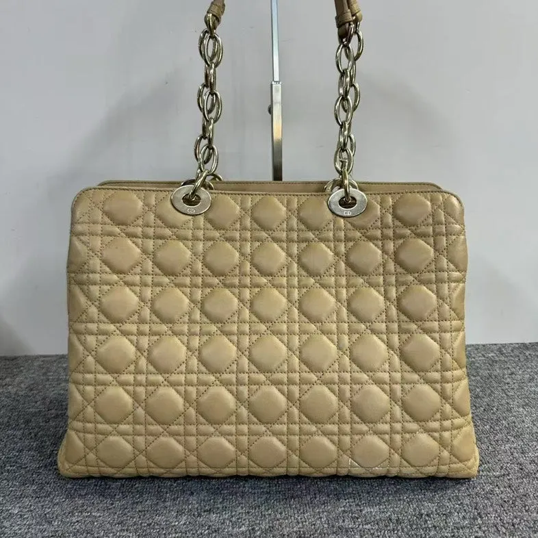 Preloved Dior Cannage Beige Quilted Leather Tote Bag