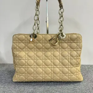 Preloved Dior Cannage Beige Quilted Leather Tote Bag