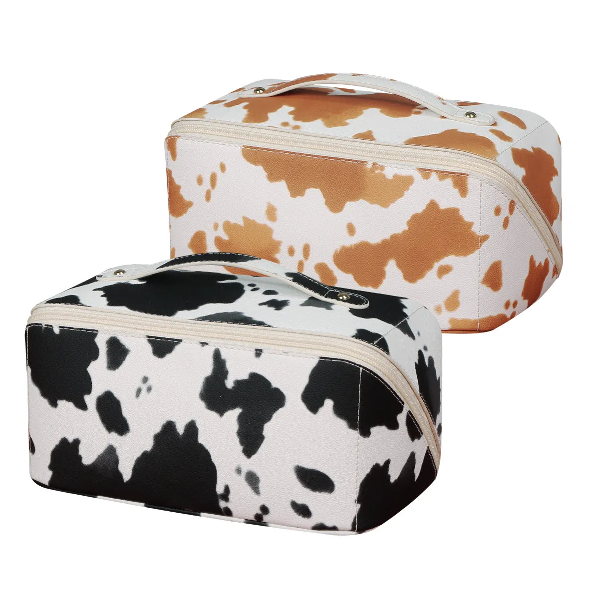 PU leather cow print large capacity multifunctional makeup bag premium sense wash bag