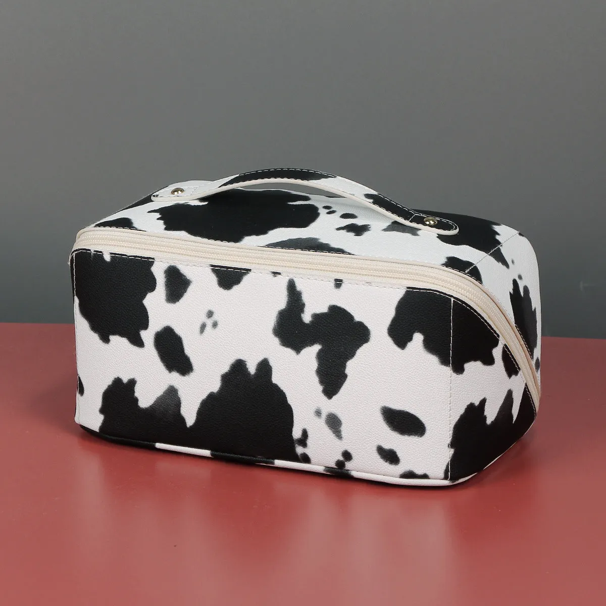 PU leather cow print large capacity multifunctional makeup bag premium sense wash bag